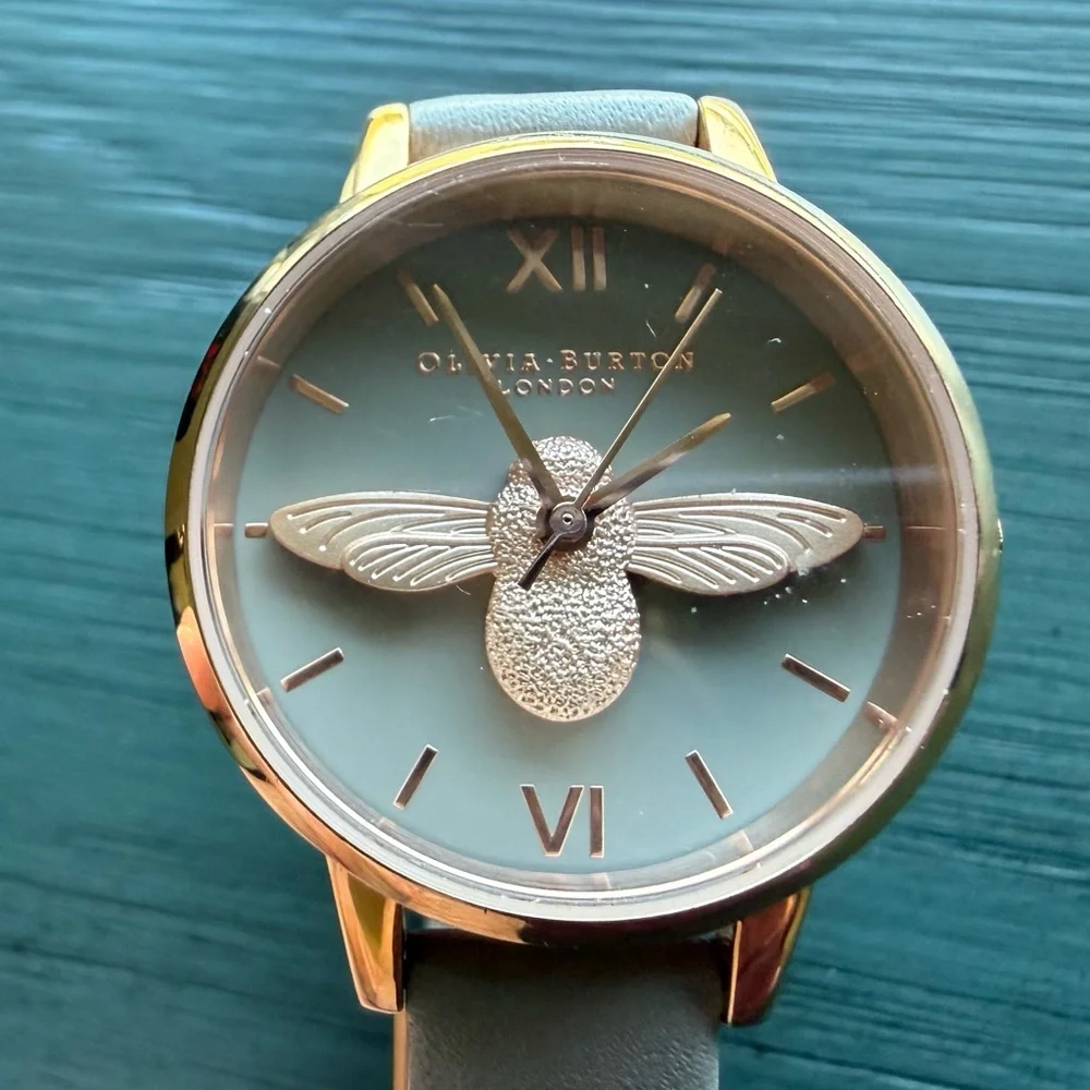 Olivia Burton 3D bee watch rose gold taupe leather